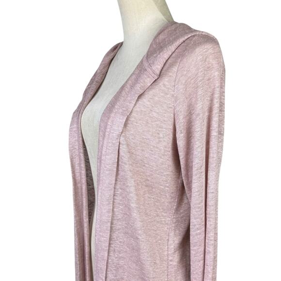 Tahari NWT 100% Linen Pink Hooded Open Long Sleeve Lightweight Tunic Cardigan - Picture 6 of 12